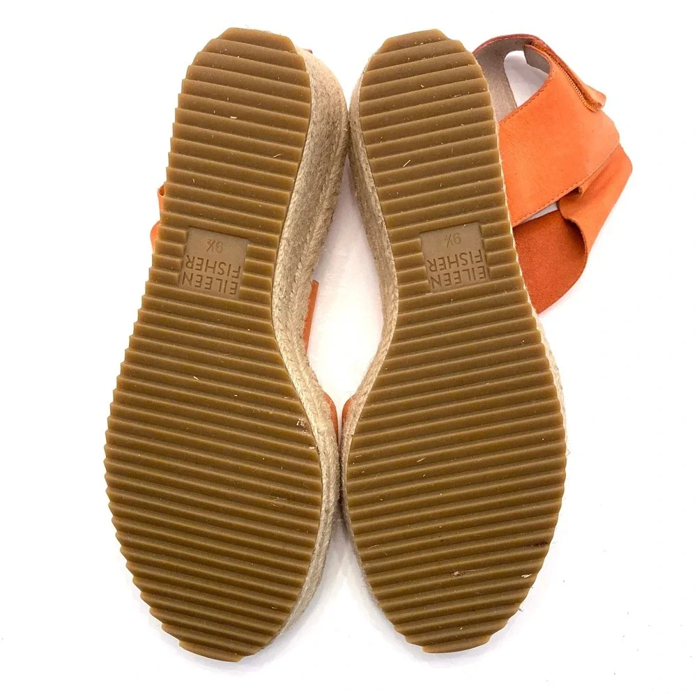 Eileen Fisher Orange Leather‎ Espadrille 'Willow' Wedge Heel Sandals Womens 9.5